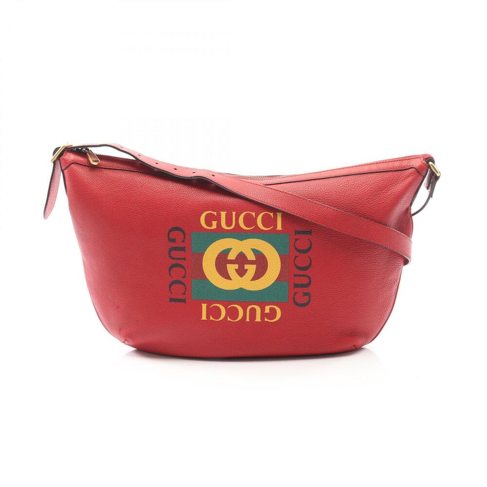 Gucci Half Moon Hobo Shoulder Bag Leather Red Multicolor